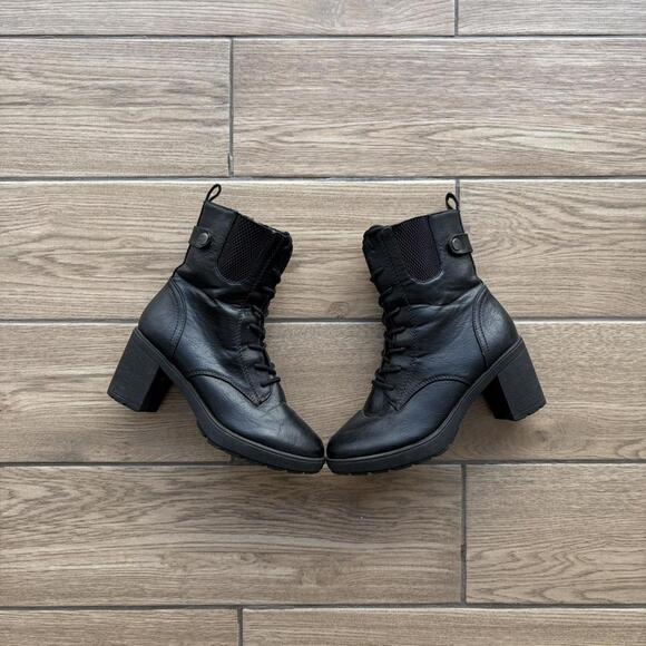 Y2K Black Grunge Leather Biker Boots - Picture 1 of 7
